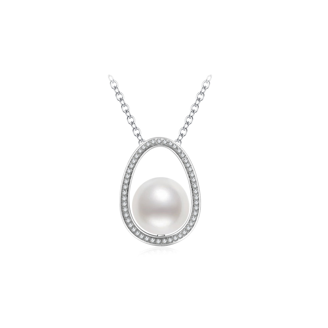 18K Solid Gold Diamond Saltwater Pearl Necklace KN00202 - PEARLY LUSTRE