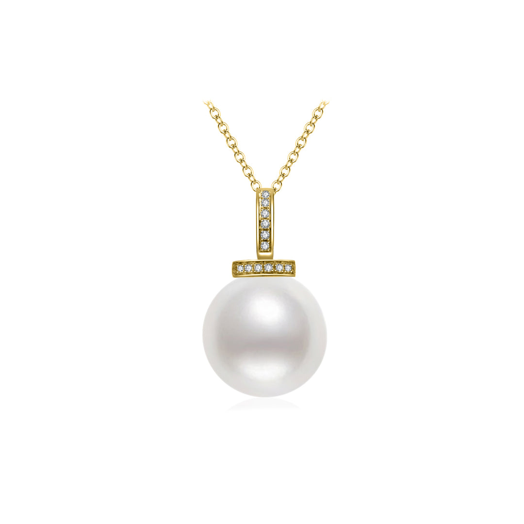 18K Solid Gold Diamond Saltwater Pearl Necklace KN00206 - PEARLY LUSTRE