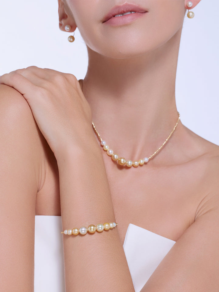 Collier de perles dorées de la mer du Sud en or 18 carats de qualité supérieure KN00209 | HARMONY
