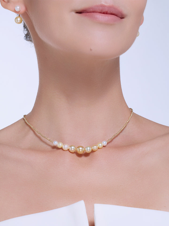 Collier de perles dorées de la mer du Sud en or 18 carats de qualité supérieure KN00209 | HARMONY
