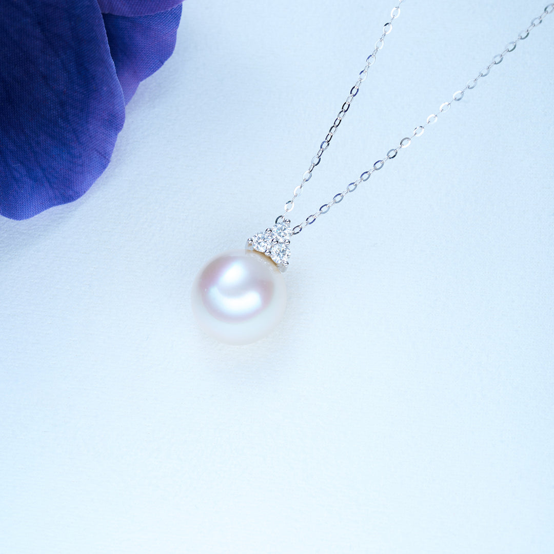 18K Solid Gold Diamond Australian White Saltwater Pearl Necklace KN00216 - PEARLY LUSTRE