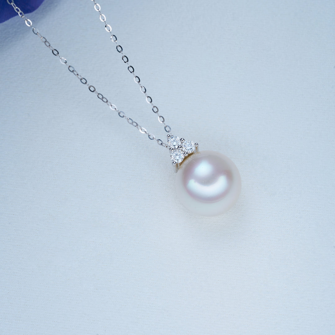 18K Solid Gold Diamond Australian White Saltwater Pearl Necklace KN00216 - PEARLY LUSTRE