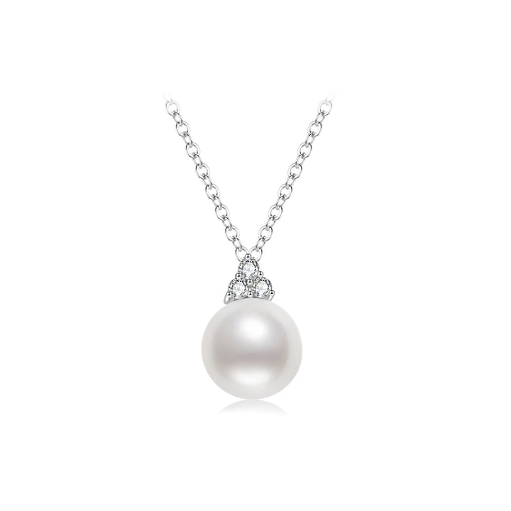 18K Solid Gold Diamond Australian White Saltwater Pearl Necklace KN00216