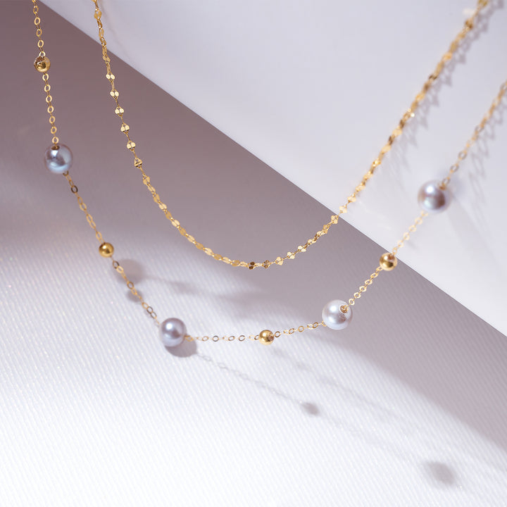 Collier de perles Akoya bleues en or massif 18 carats et argent KN00224