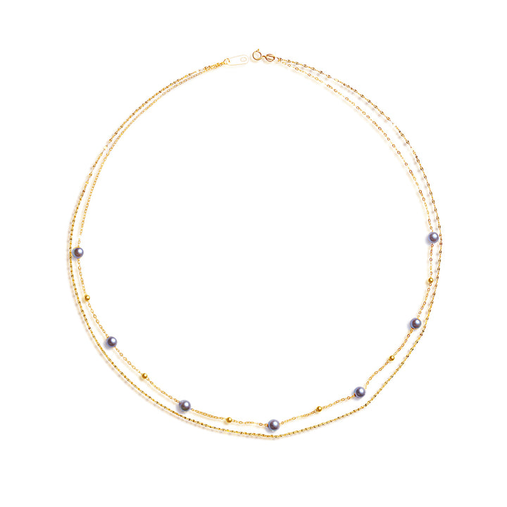 Halskette aus 18-karätigem Gold und Silber mit blauen Akoya-Perlen KN00224