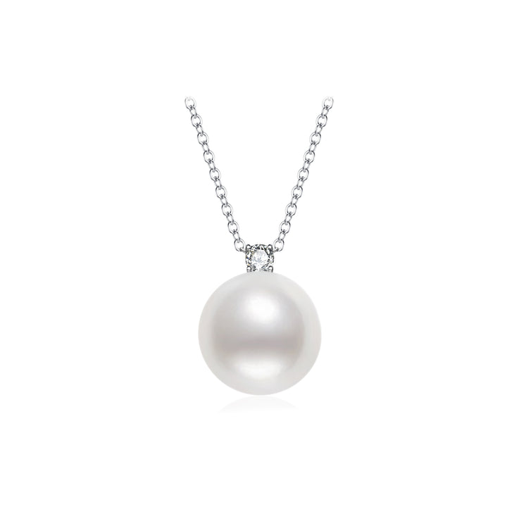 18K Solid Gold Diamond Australian White South Sea Pearl Necklace KN00232