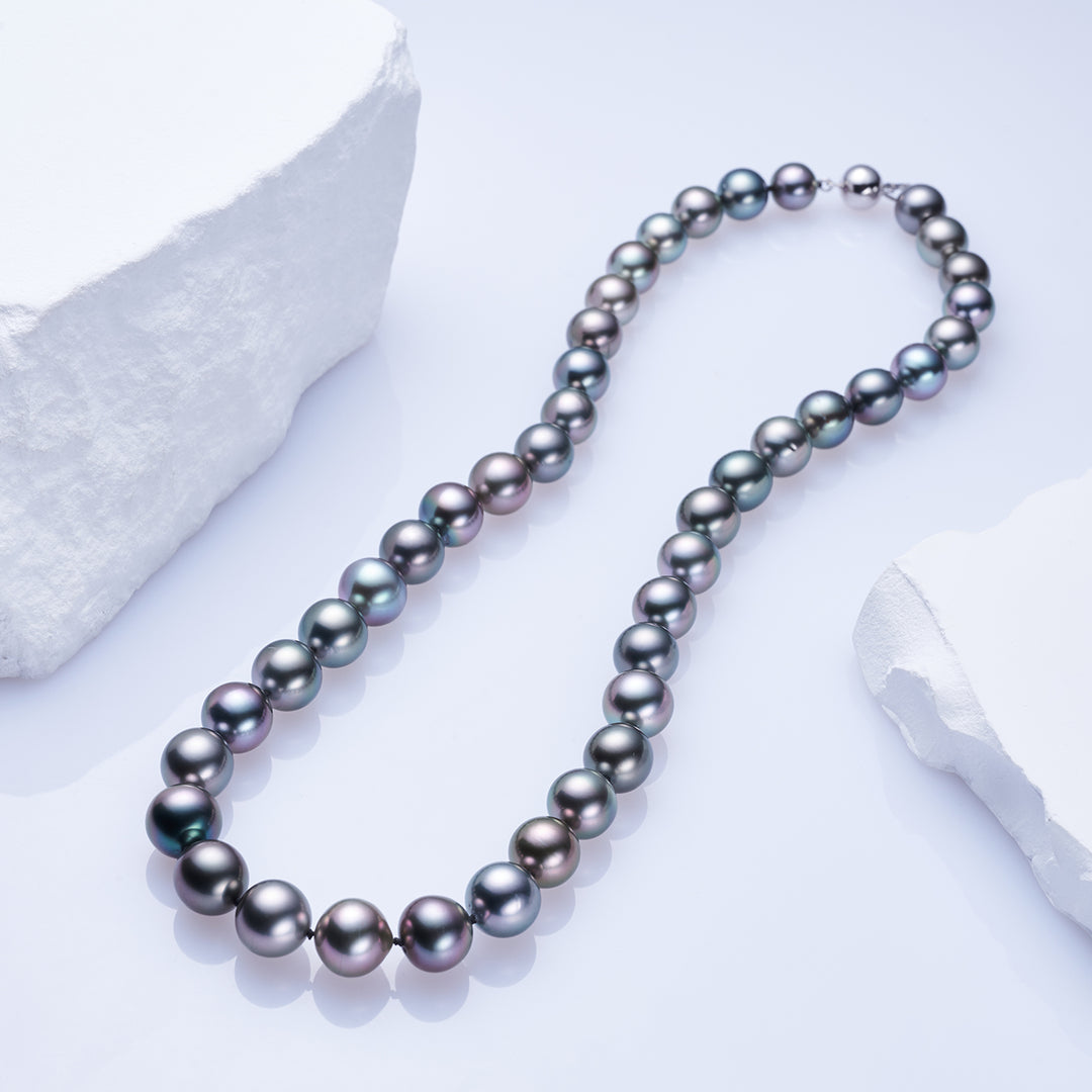 18k Solid Gold Aurora PEACOCK Tahitian Pearl Necklace KN00233 - PEARLY LUSTRE