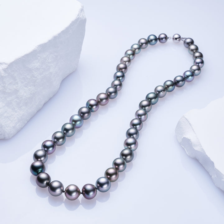 Collier de perles de Tahiti Aurora PEACOCK en or massif 18 carats KN00233