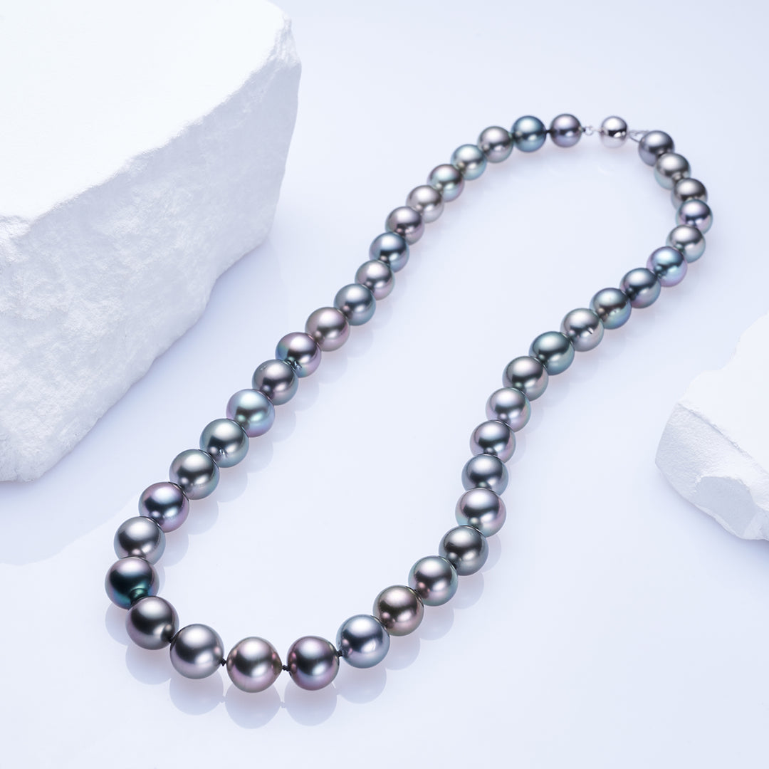 18k Solid Gold Aurora PEACOCK Tahitian Pearl Necklace KN00233 - PEARLY LUSTRE