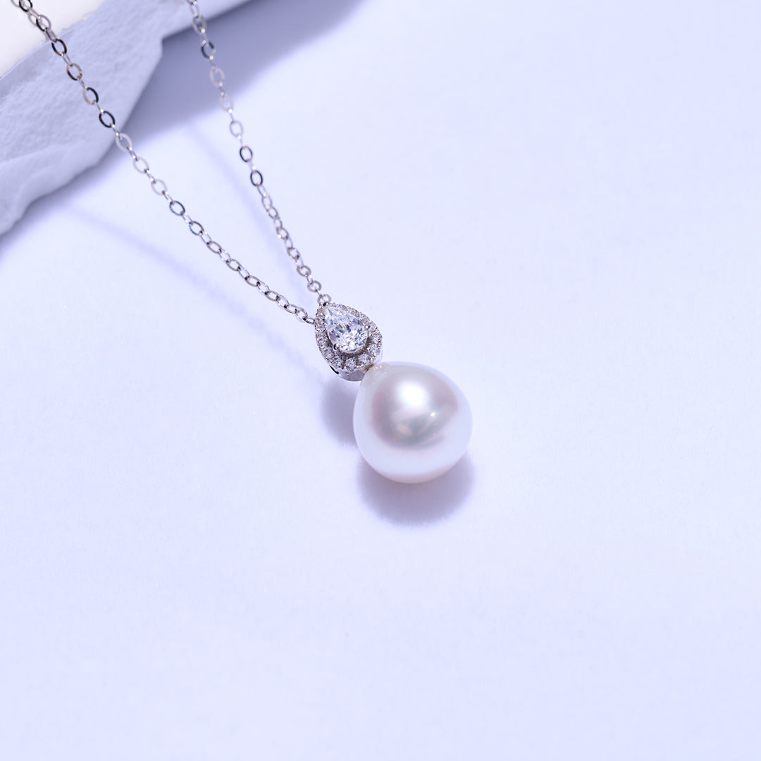 18K Emas Pepejal Kalung Mutiara Laut Selatan Australia Putih KN00235