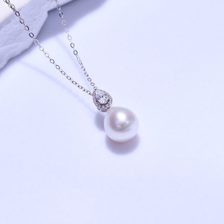 18K Solid Gold Australian White South Sea  Pearl Necklace KN00235