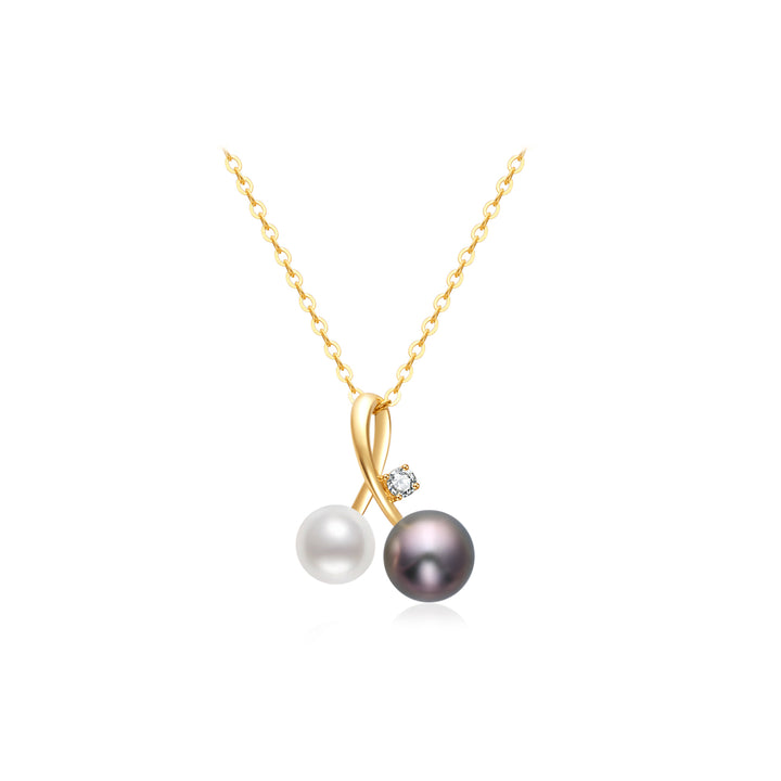 18K Solid Gold﻿ Diamond Saltwater Pearl Necklace KN00236 | HARMONY