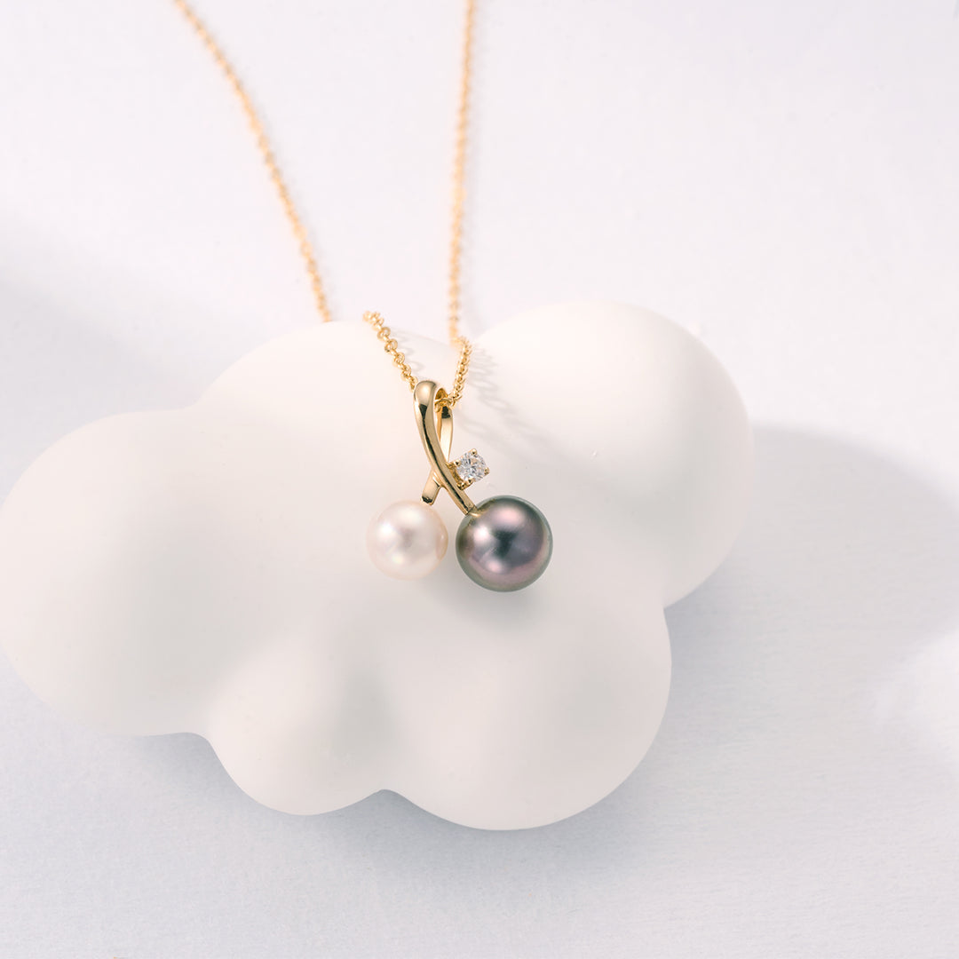 18K Solid Gold Diamond Saltwater Pearl Necklace KN00236 | HARMONY - PEARLY LUSTRE