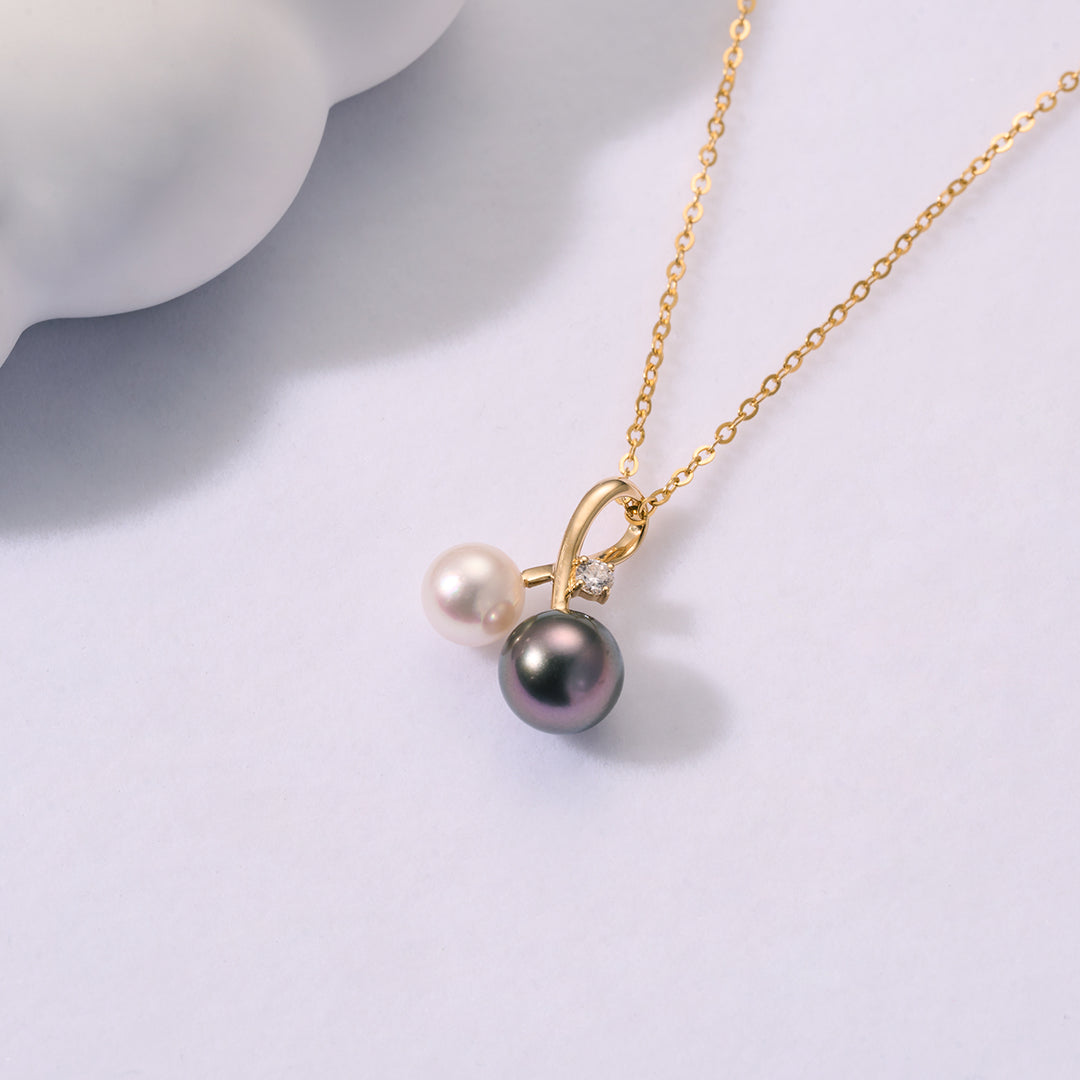 18K Solid Gold Diamond Saltwater Pearl Necklace KN00236 | HARMONY - PEARLY LUSTRE