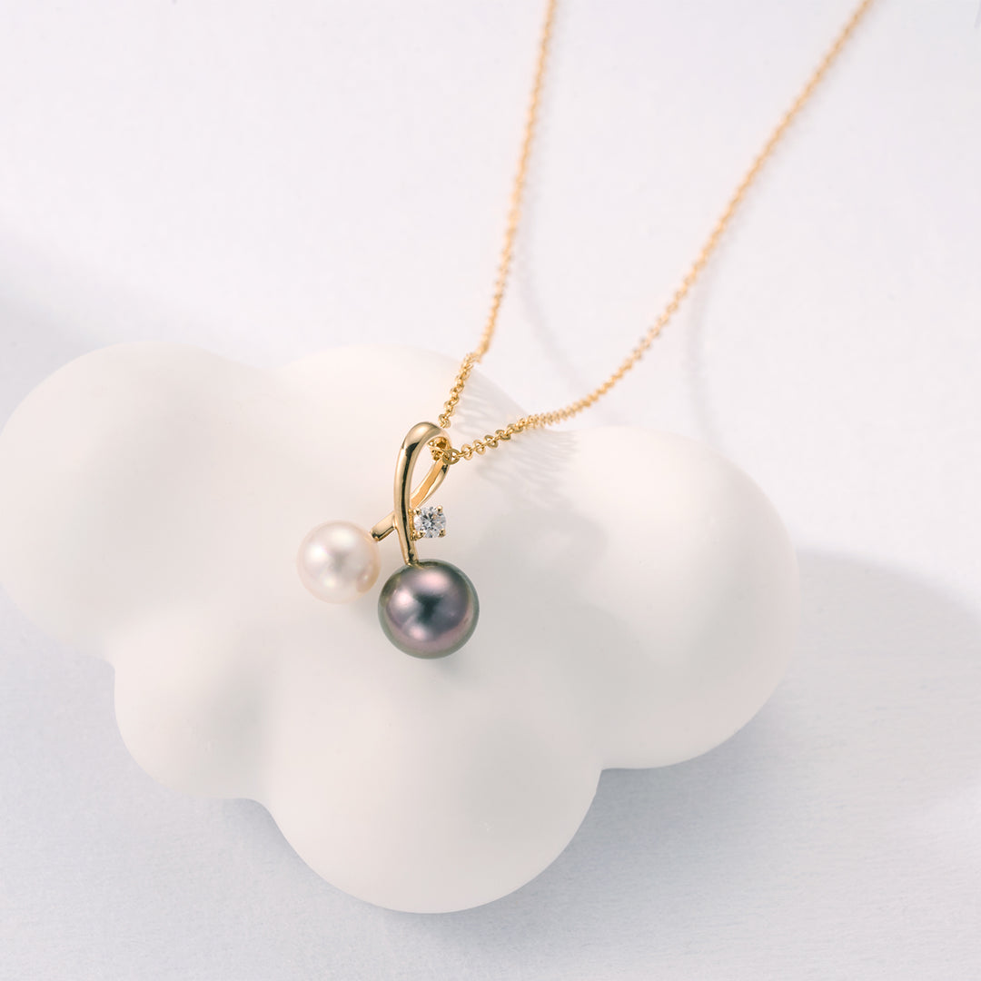 18K Solid Gold Diamond Saltwater Pearl Necklace KN00236 | HARMONY - PEARLY LUSTRE