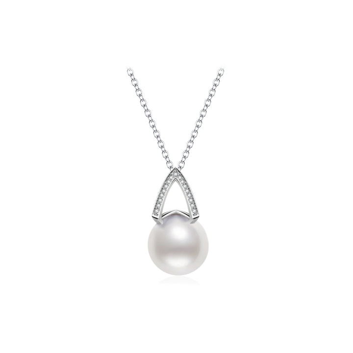 18K Solid Gold Diamond Australian White Saltwater Pearl Necklace KN00239