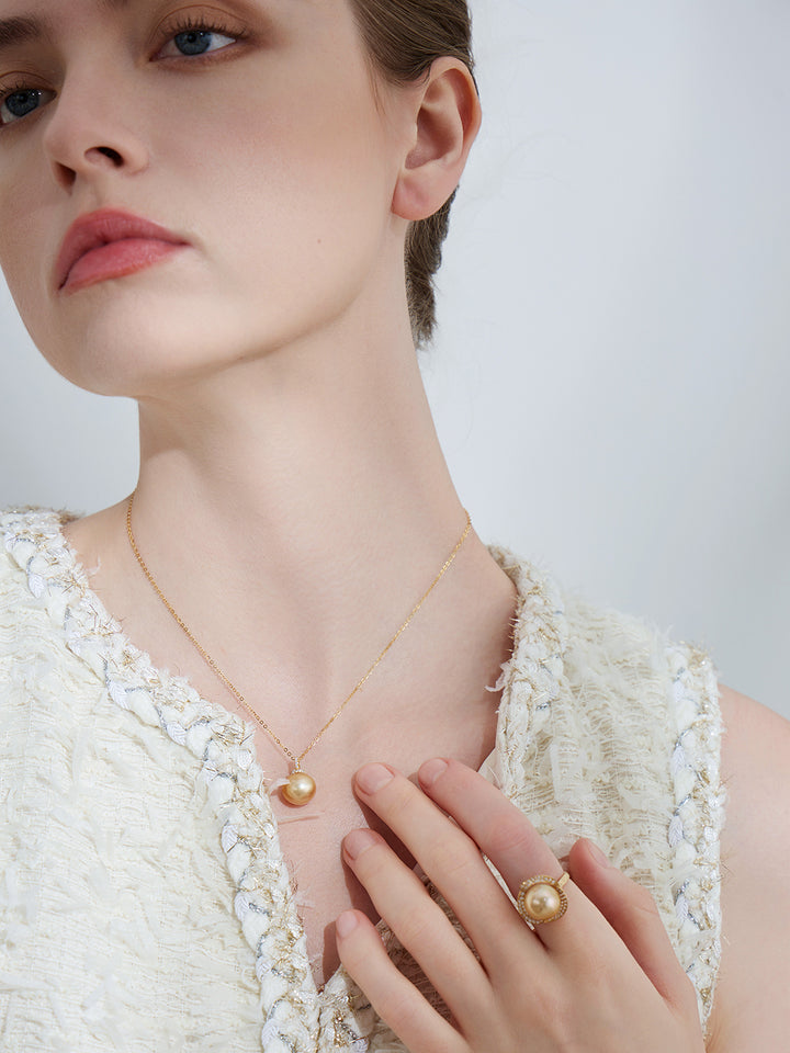 18K Solid Gold South Sea Golden Pearl Ring KR00091