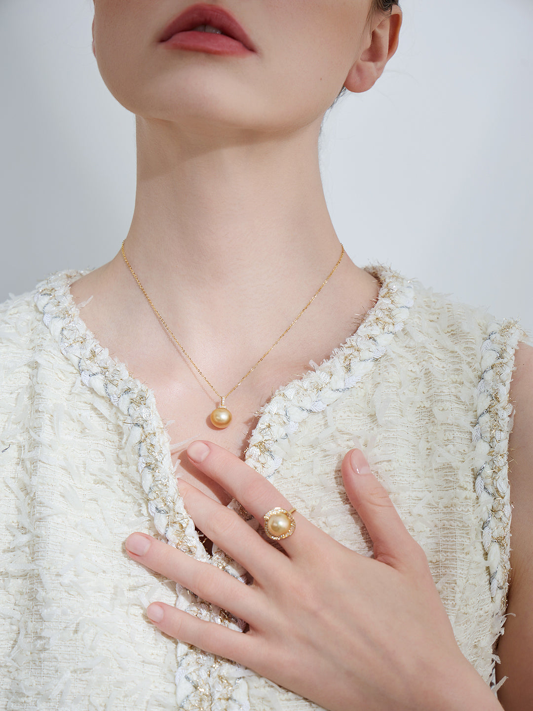 18K Solid Gold South Sea Golden Pearl Ring KR00091