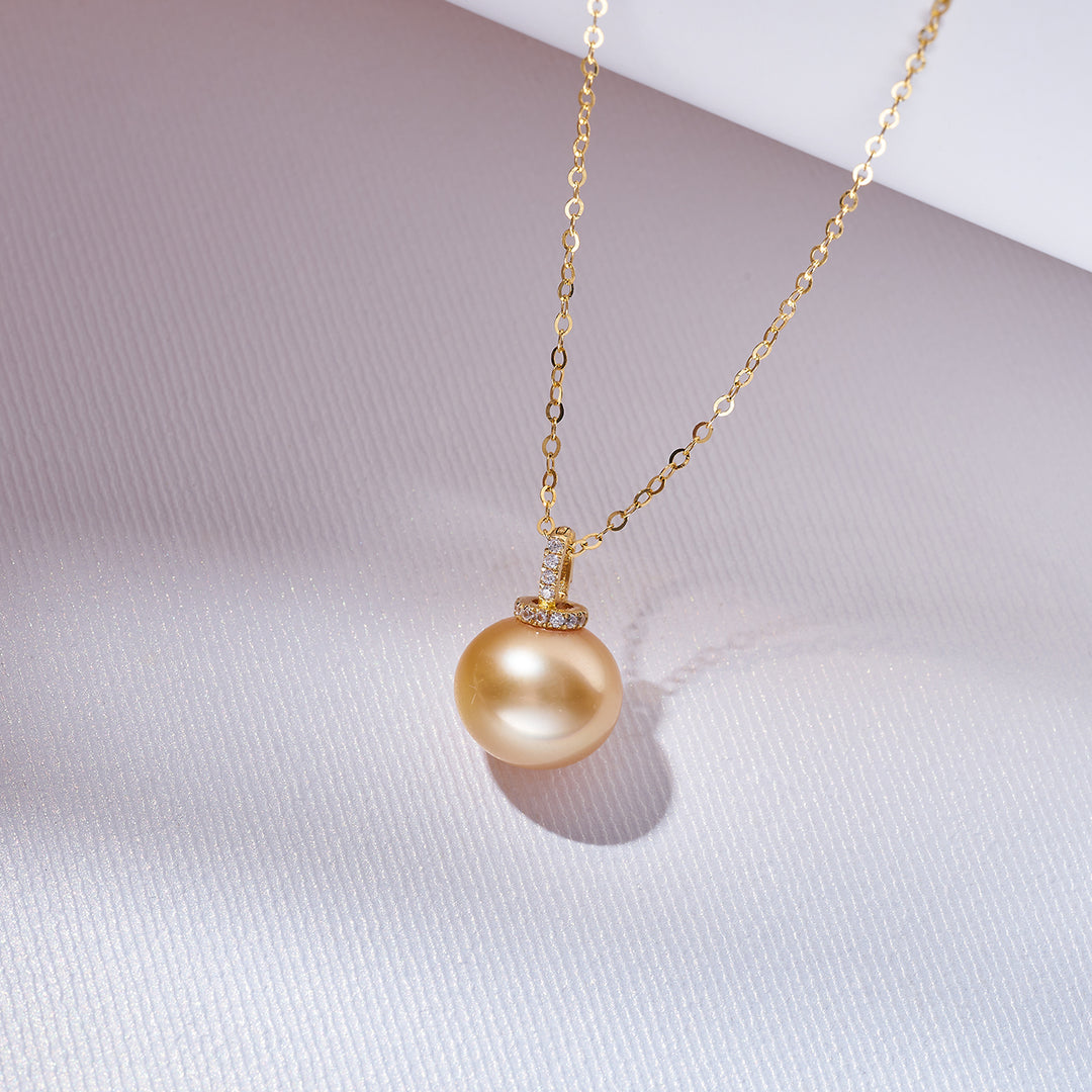 18K Solid Gold 11mm South Sea Golden Pearl Necklace KN00238 - PEARLY LUSTRE