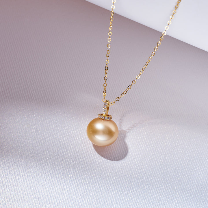18K Solid Gold South Sea Golden Pearl Necklace KN00240
