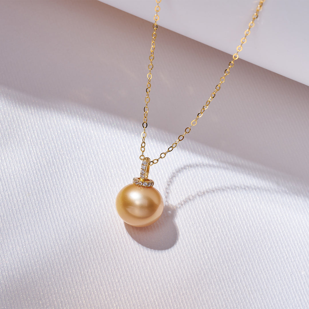 18K Solid Gold South Sea Golden Pearl Necklace KN00240