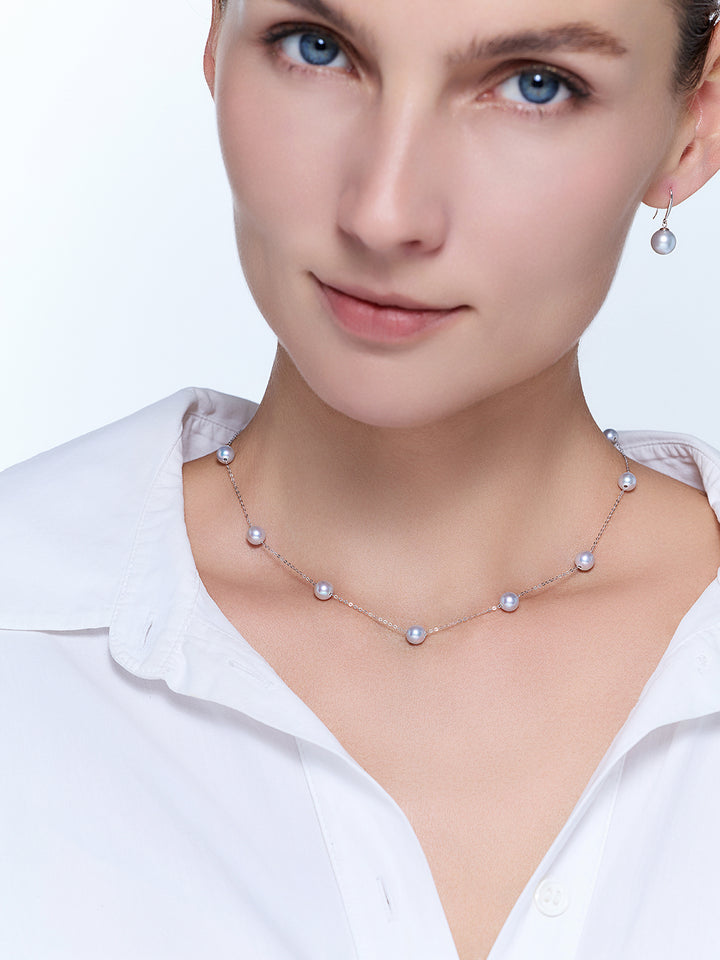Collier de perles Akoya bleues en or massif 18 carats et argent KN00241