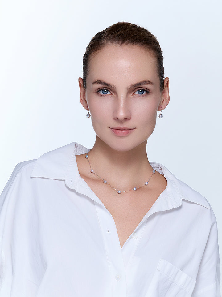 Collier de perles Akoya bleues en or massif 18 carats et argent KN00241