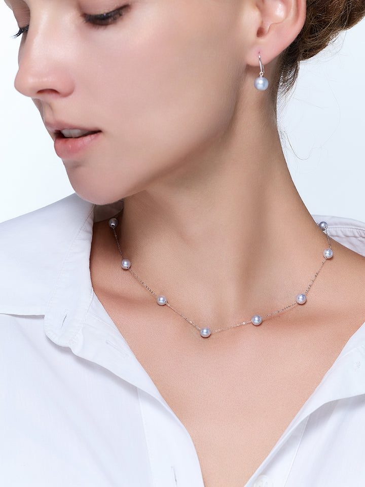 Collier de perles Akoya bleues en or massif 18 carats et argent KN00241