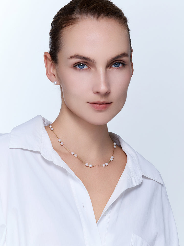 Collar de perlas Akoya de oro macizo de 18 k KN00242