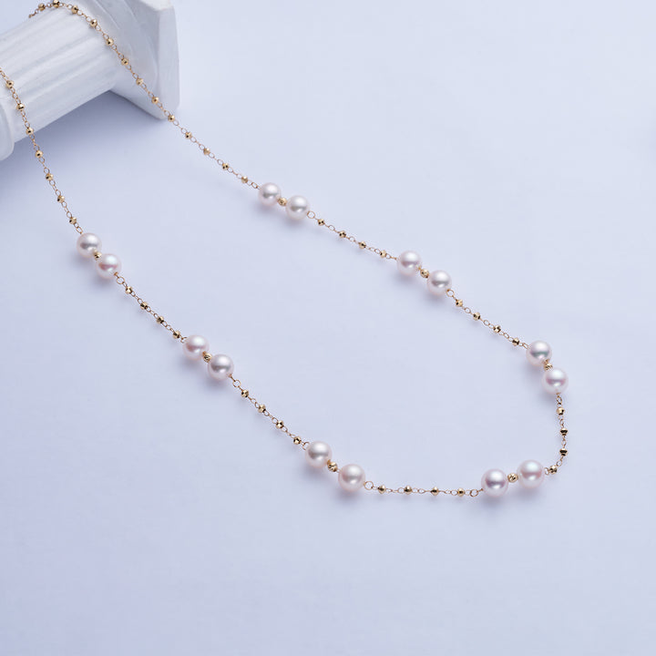 18k Solid Gold Akoya Pearl Necklace KN00242