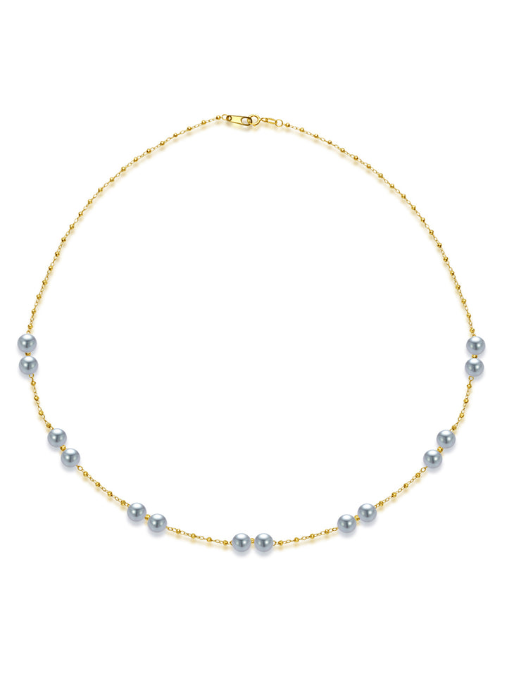 18k 純金銀藍色 Akoya 珍珠項鍊 KN00243