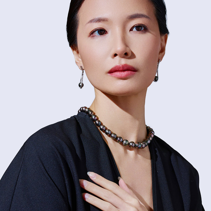 قلادة لؤلؤة تاهيتي قوس قزح من الذهب الخالص عيار 18 قيراط KN00247