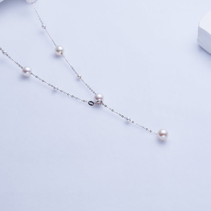 Collar de perlas de agua dulce de oro macizo de 18 quilates KN00249