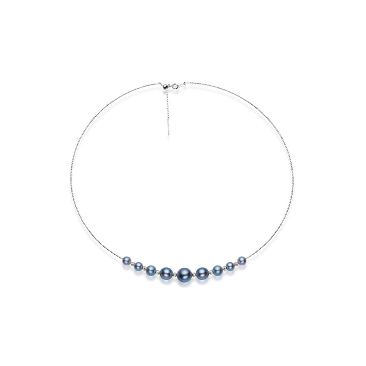 Collier de perles Akoya bleues en or massif 18 carats et argent KN00250