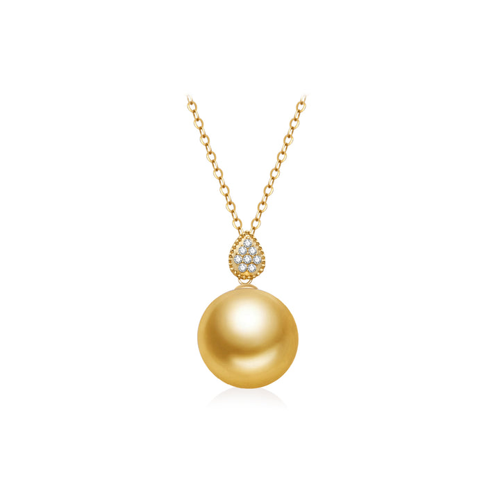 18K Solid Gold South Sea Golden Pearl Necklace KN00251