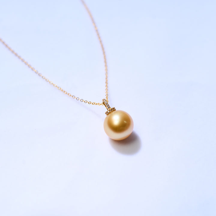 18K Solid Gold South Sea Golden Pearl Necklace KN00252