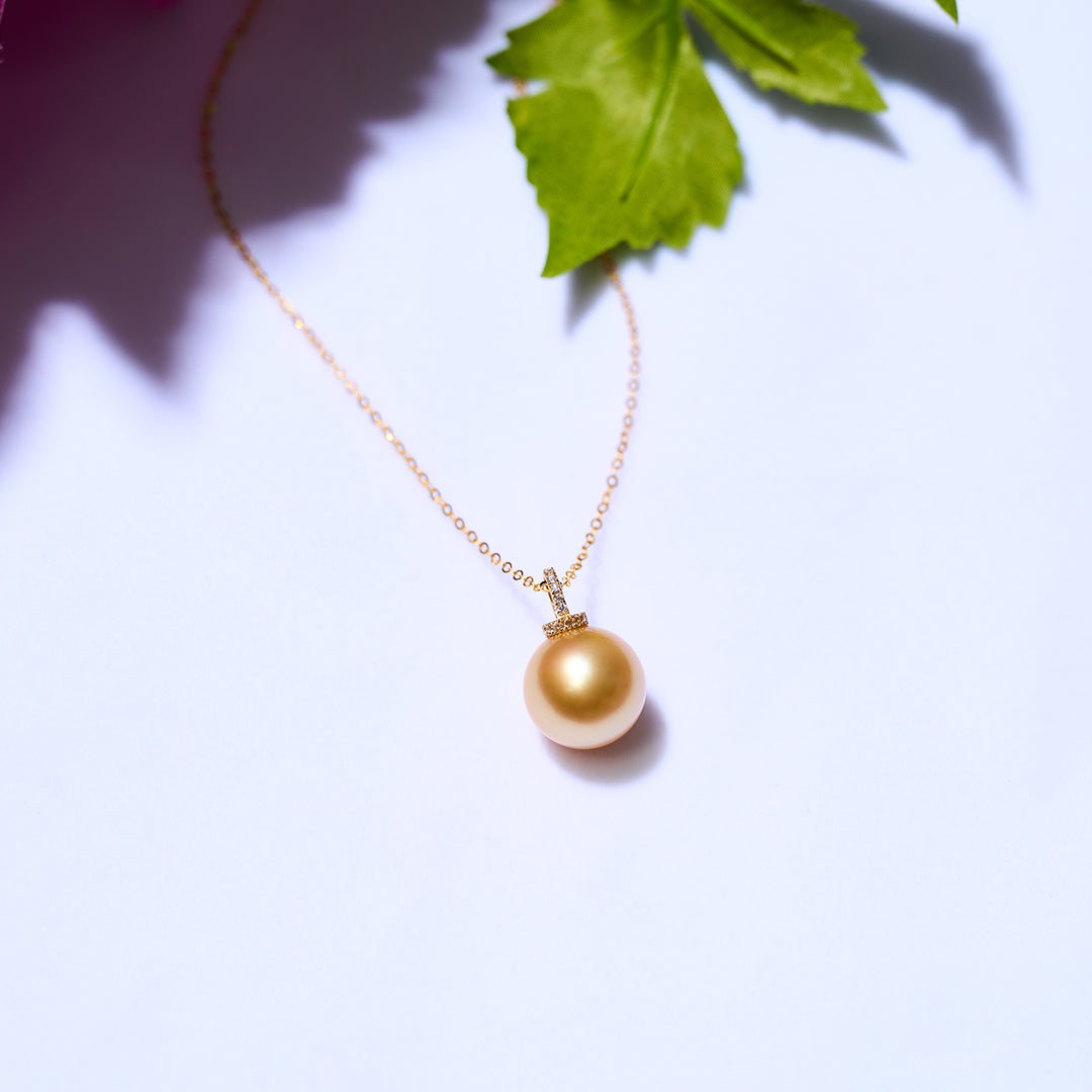 18K Solid Gold South Sea Golden Pearl Necklace KN00252