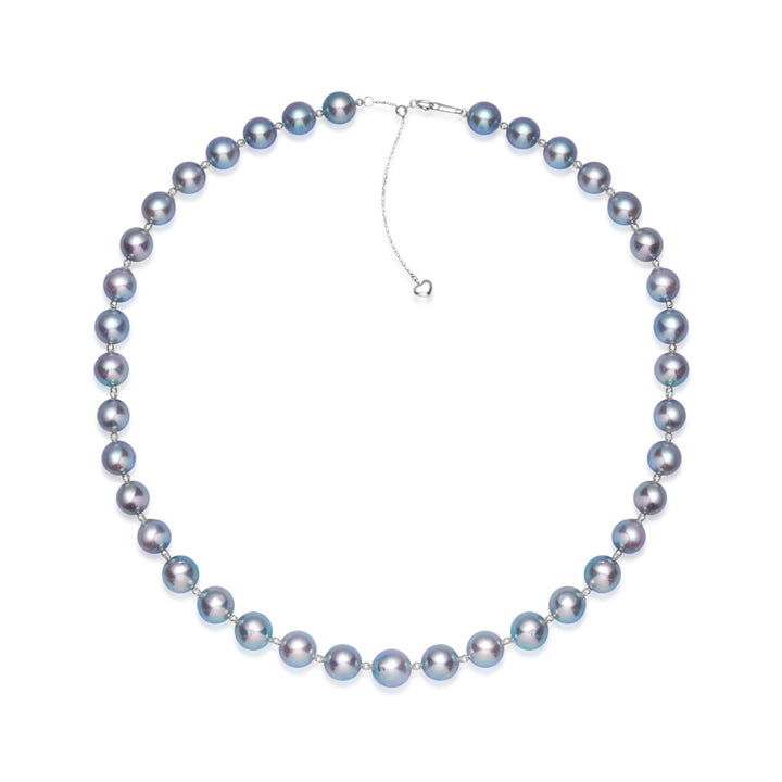 18k Gold Top Lustre Silver Blue Akoya Pearl Necklace KN00256