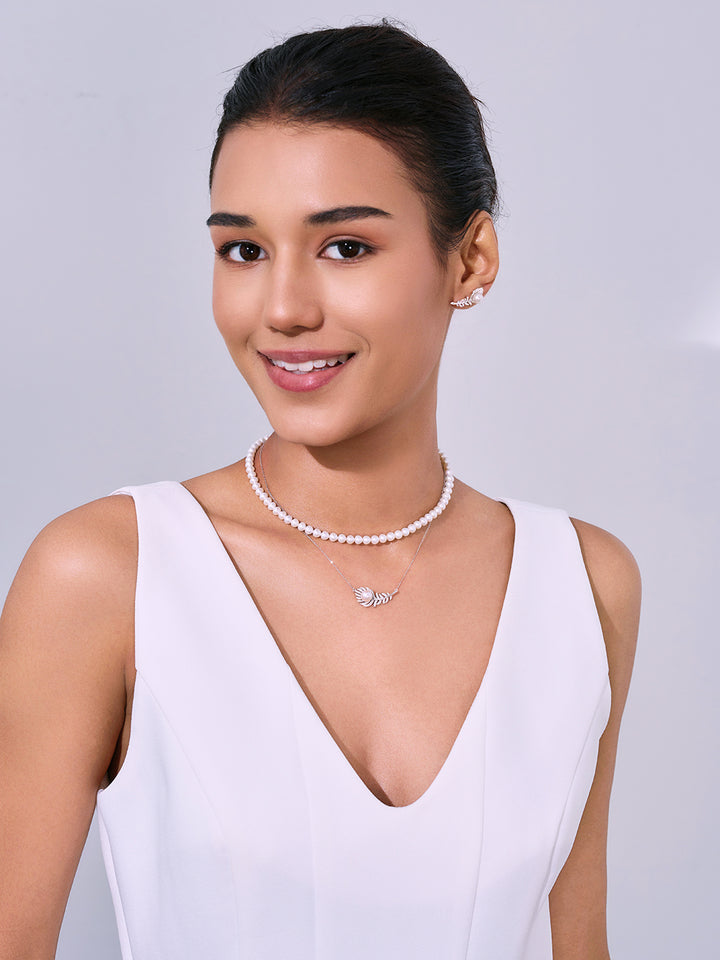 عقد لؤلؤ أكويا من الذهب الخالص عيار 18 قيراط KN00257 | FEATHER