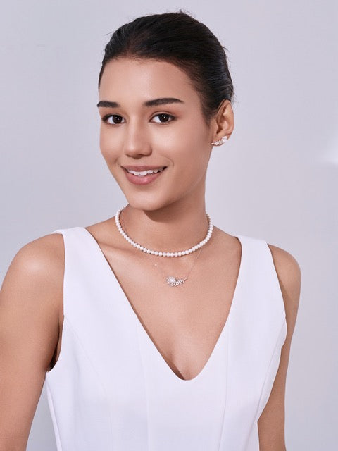 Collar de perlas Akoya de oro macizo 18k KN00257 | FEATHER