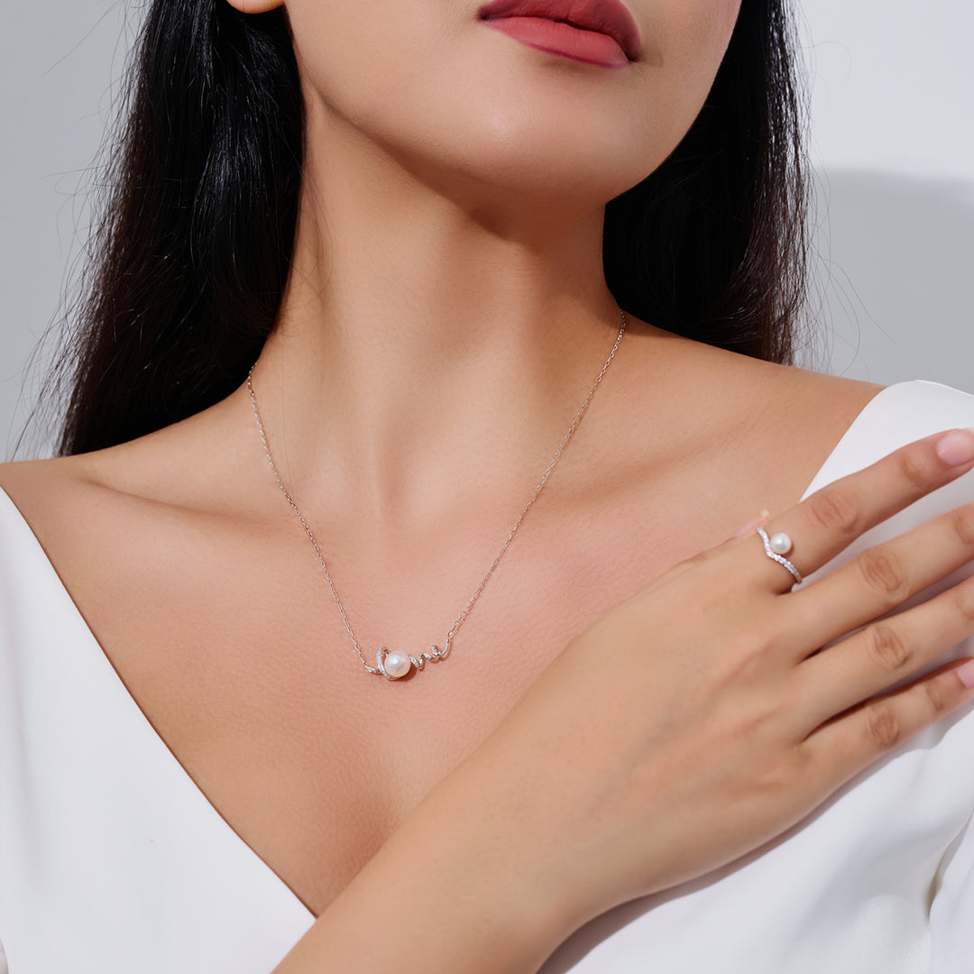 18K Solid Gold Diamond Akoya Pearl Necklace KN00258 | LOVE