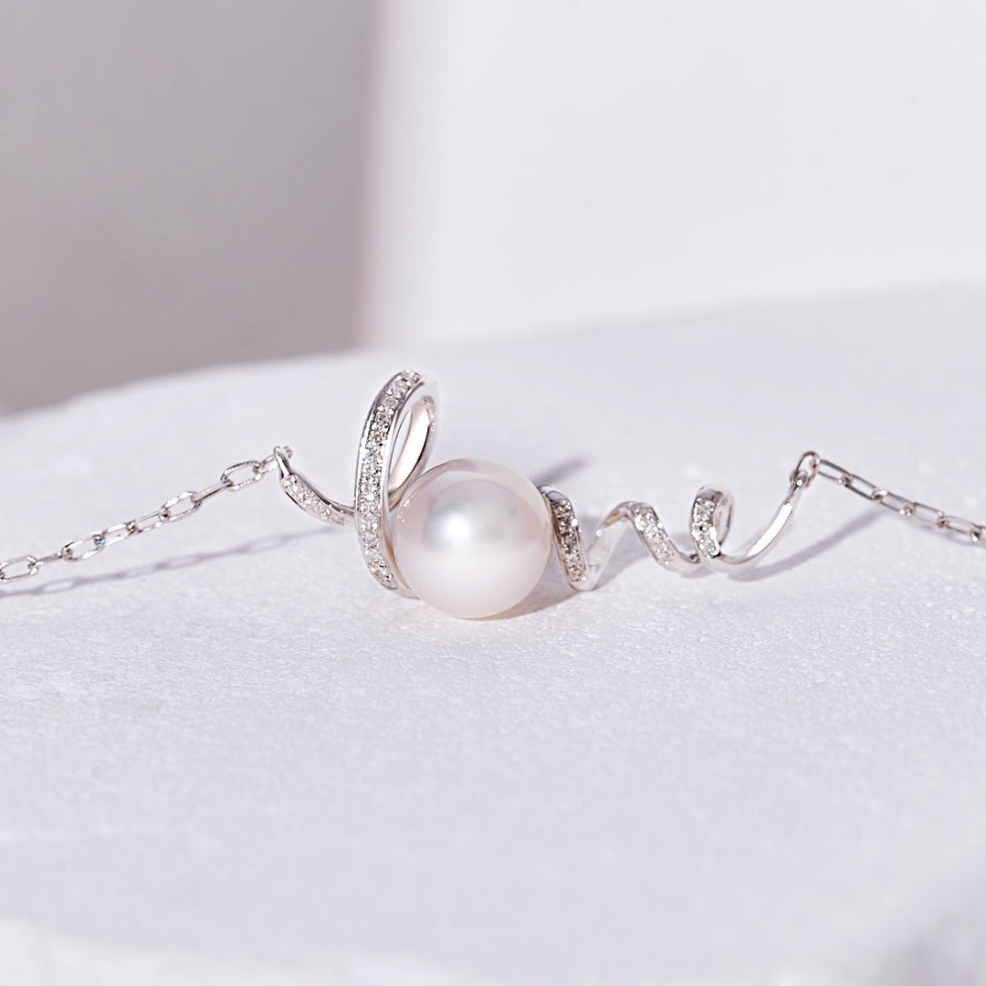 18K Solid Gold Diamond Akoya Pearl Necklace KN00258 | LOVE