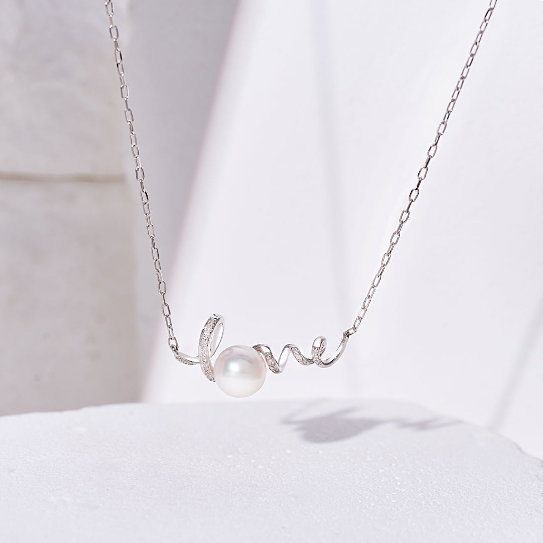 18K Solid Gold Diamond Akoya Pearl Necklace KN00258 | LOVE