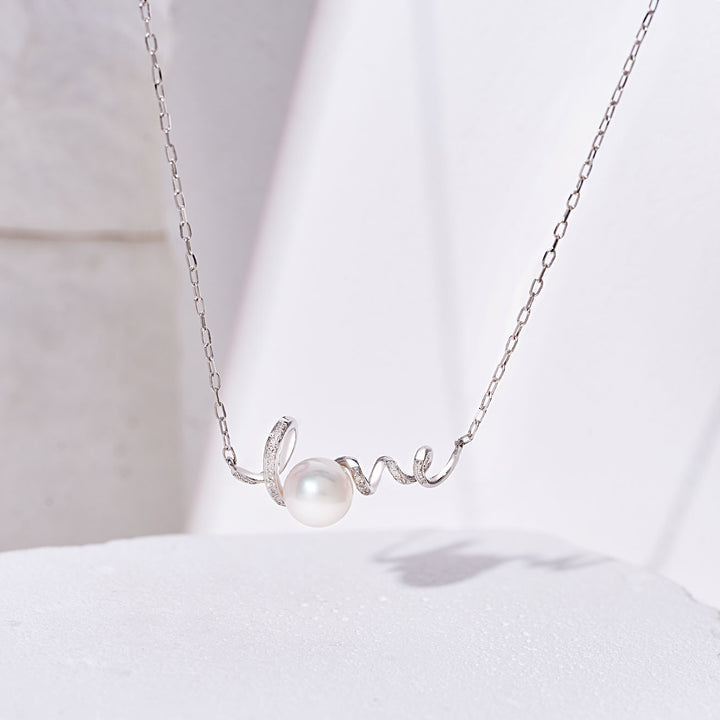 18K Solid Gold Diamond Akoya Pearl Necklace KN00258 | LOVE