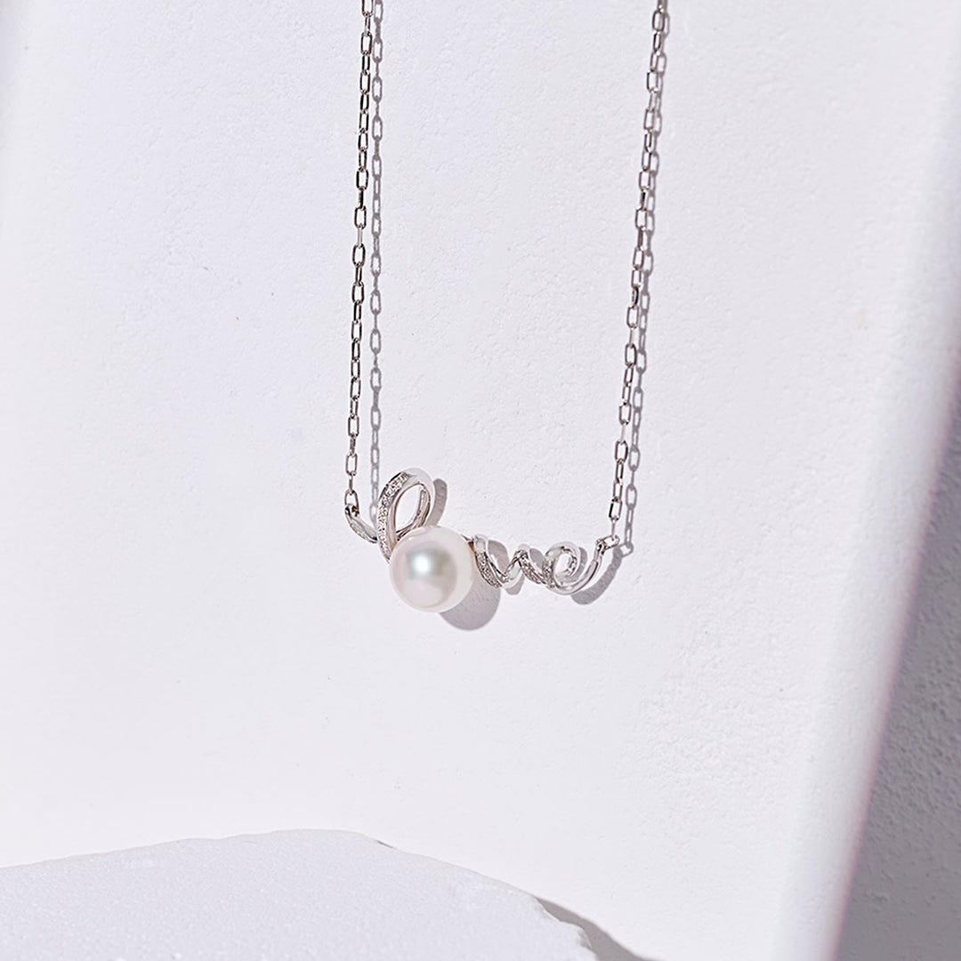 18K Solid Gold Diamond Akoya Pearl Necklace KN00258 | LOVE