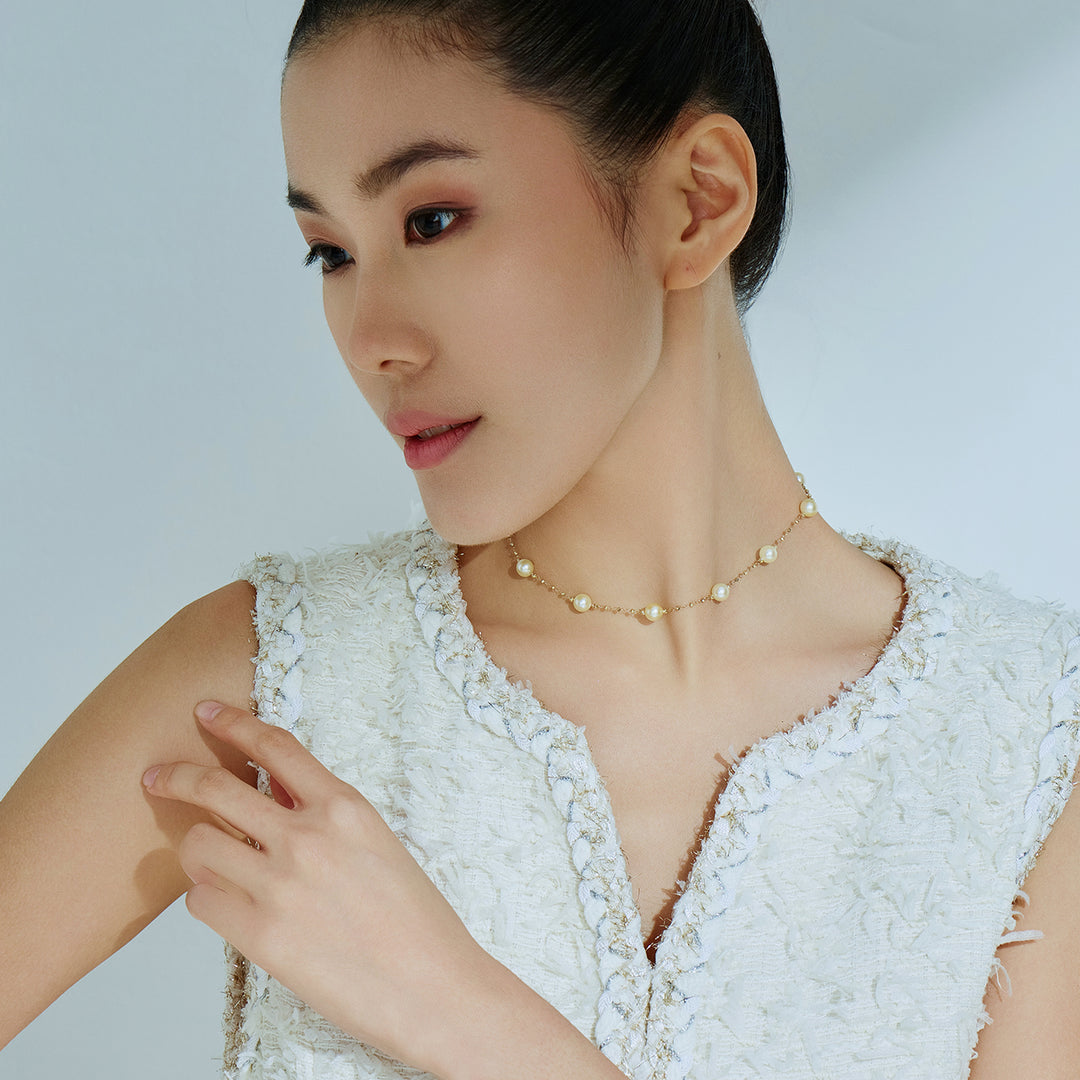 Kalung Mutiara Akoya Emas Emas Pepejal 18k KN00259