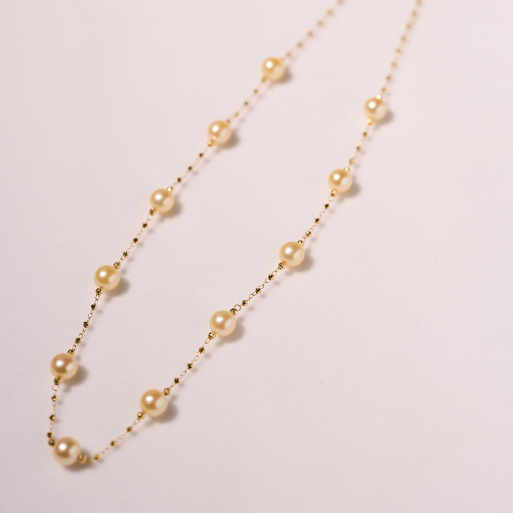 18k Solid Gold Golden Akoya Pearl Necklace KN00259