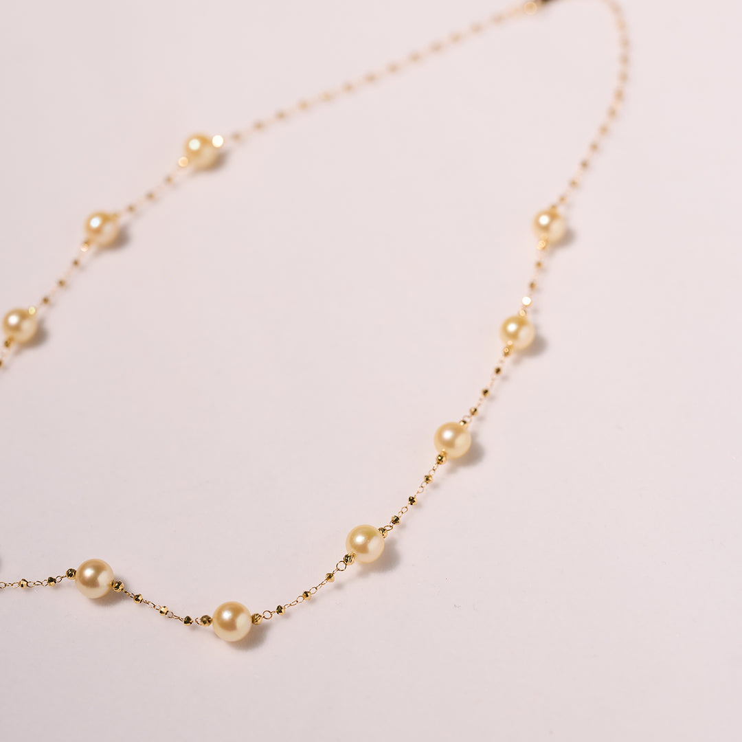 18k Solid Gold Golden Akoya Pearl Necklace KN00259