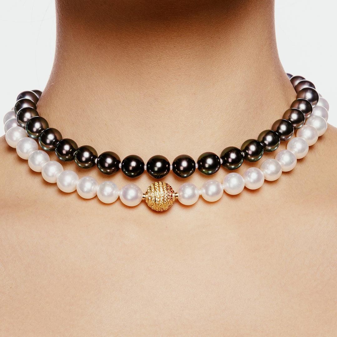 18K Solid Gold﻿ Diamond Saltwater Pearl Necklace KN00269 | HARMONY