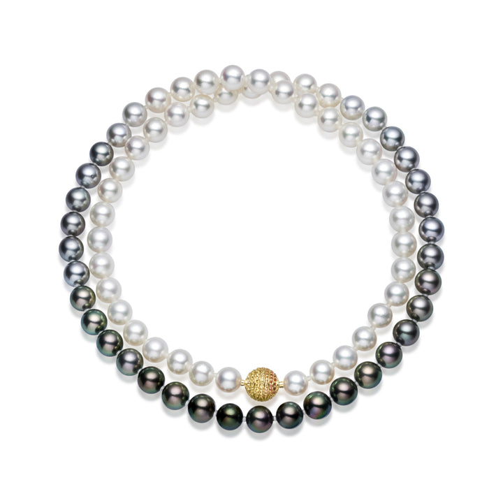 Collar de Perlas de Agua Salada con Diamantes en Oro Sólido de 18 Quilates KN00269 | ARMONÍA